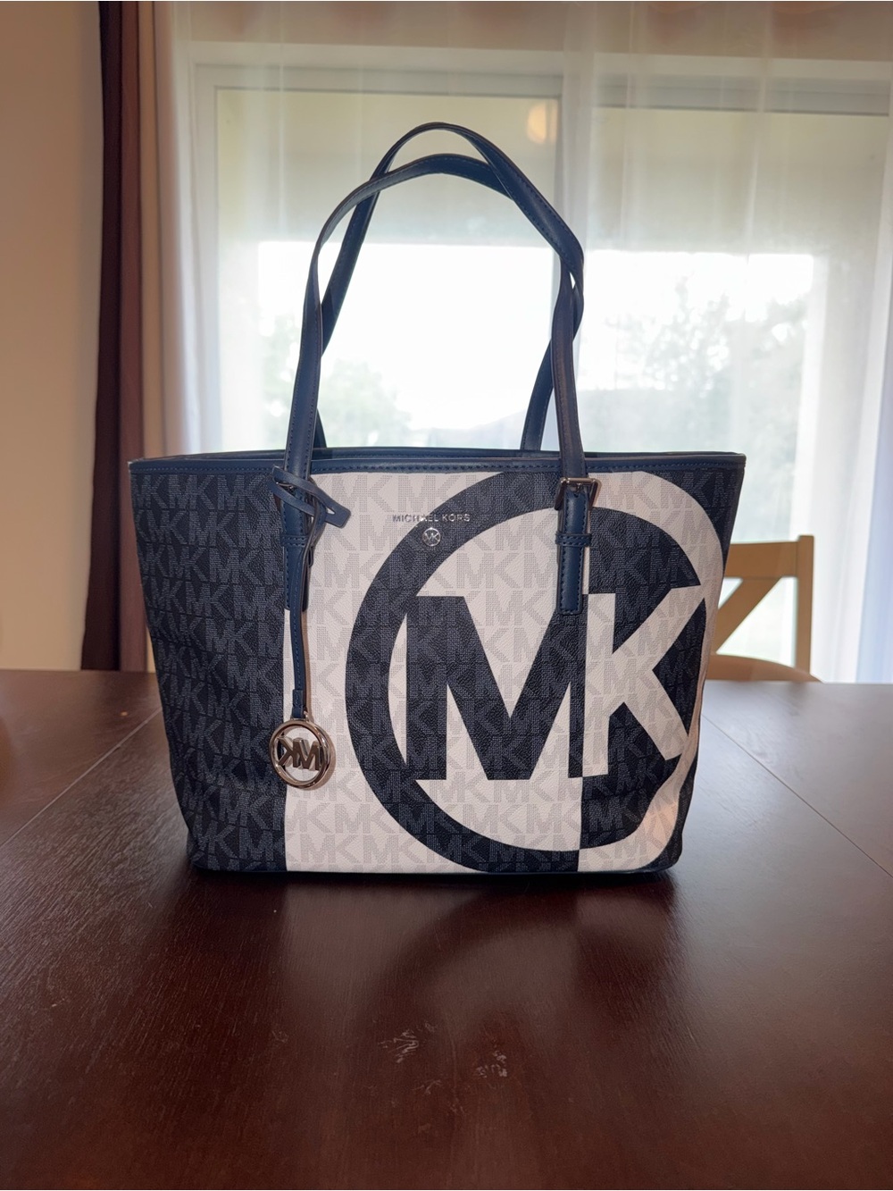 Michael Kors Navy and White Large Logo Tote